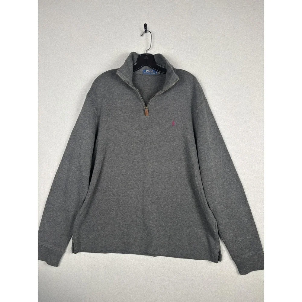 Polo Ralph Lauren Sweater Mens Large Gray Cotton 1/4 Zip Mock Neck Knit Pullover